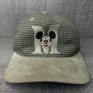 Vintage Disney Mickey Mouse Snapback Cap Goofy Hat Co Brown Plaid Suede Bill 90s